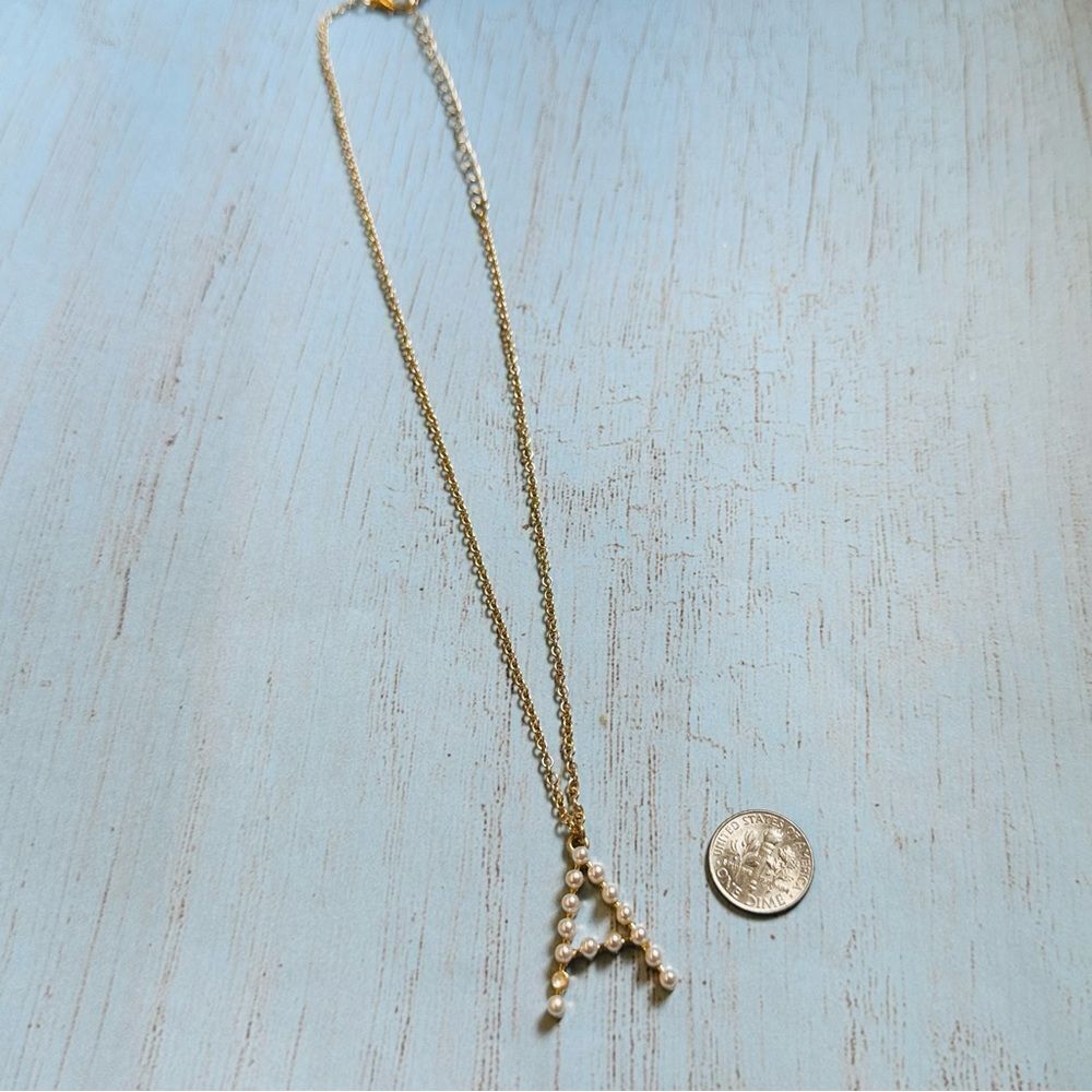 Gold‎ Pearl Initial A Necklace